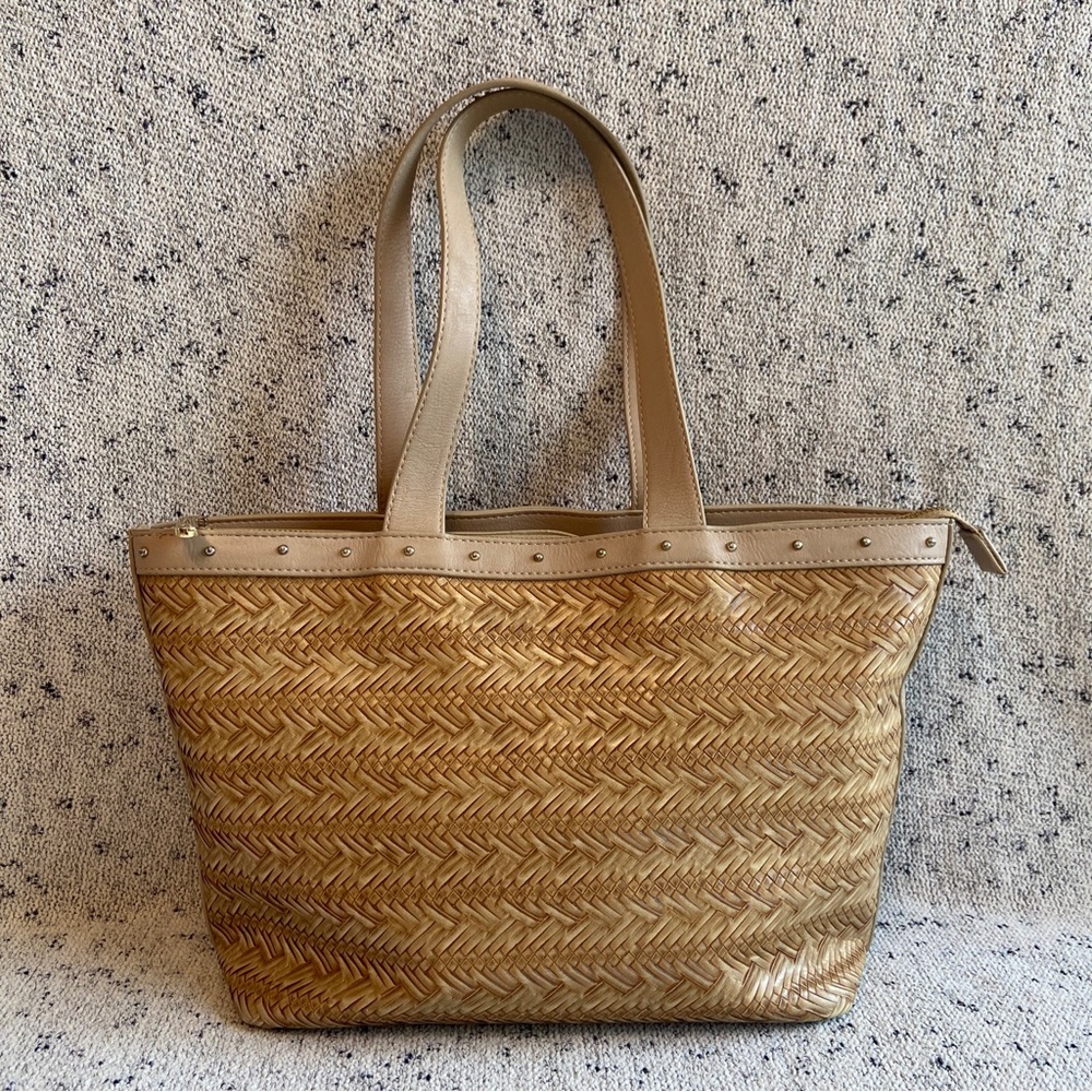 C Brand Tan Woven Style Leather Studded Purse
